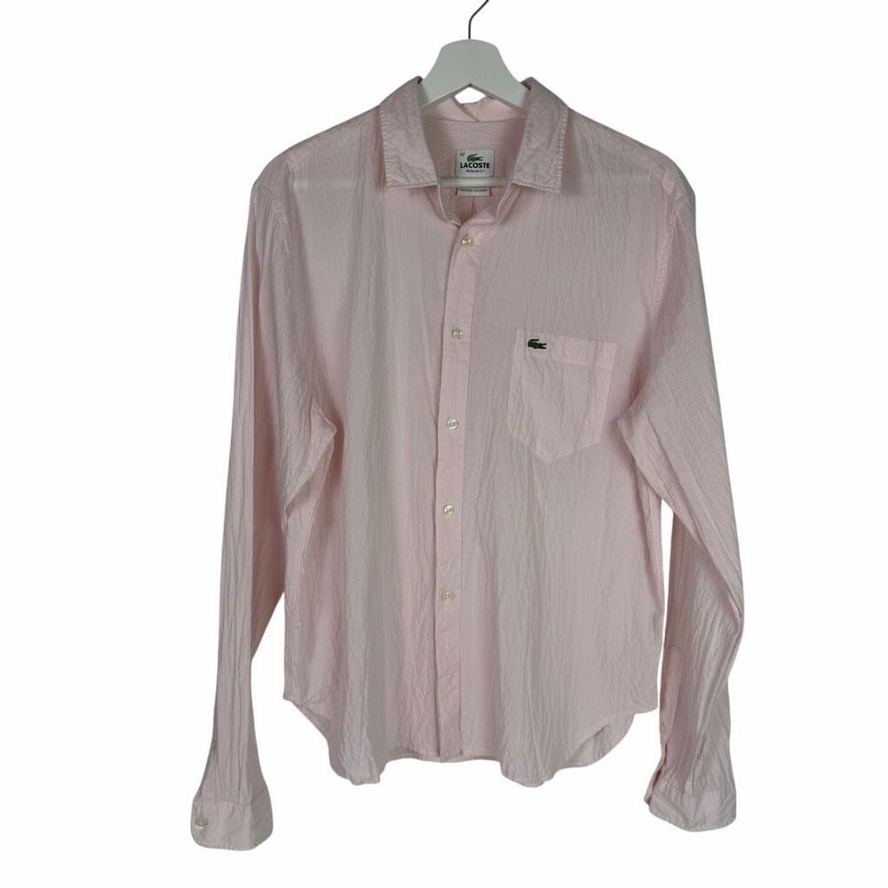 LaCoste Men’s Large Striped Pink White Striped Shirt